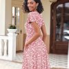 Womens Summer Dress Casual Swing Floral Ruffle Short Sleeve Sundresses Beach Mini A-line Shift Dress 2025 with Pockets