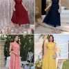 Women's Casual Tulle Midi Dress Ruffle Sleeve Crewneck Lace Flowy Dresses Party Wedding Guest Sundress