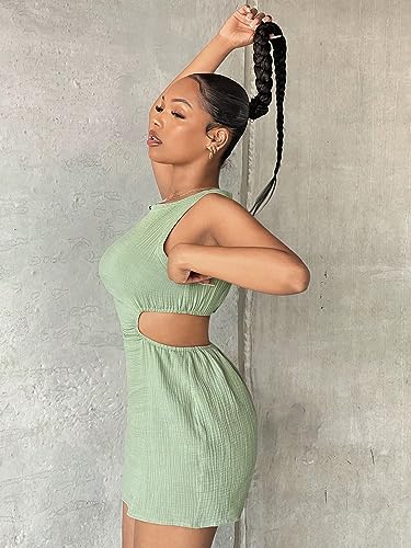 Women's Dress Cut Out Waist Mini Dress - Sexy Sleeveless Fitted Bodycon Dress with Cut Out Details and Zipper Dress IPADSA