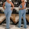 Women Trendy Asymmetric One Piece Bodycon Denim Romper Sexy Slim Jean Jumpsuit Oversize Fascinating Stretch Pants