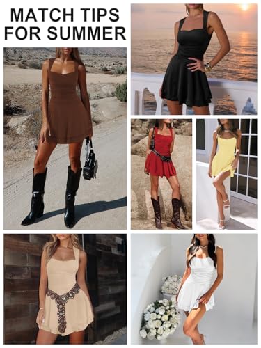 Women's Square Neck Ruffle Hem Mini Dresses Ruched Waist Slim Sleeveless Corset Dress for Women Summer Short Party Dress