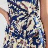 Women's One Shoulder Leaf Print Self-tie Short Dress Sleeveless Tiered Hem Formal Dress Casual Mini Dress