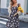Womens Summer Dress Casual Ruffle Tiered Floral Square Neck Sundresses Beach Boho Mini A-line Dress 2025 with Pockets
