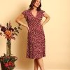 Women's V-Neck Ruffle Sleeve Matte Jersey Dress Casual Summer Fun Easy Wear to Brunch