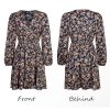 Women Floral Ruffle Summer Dress Surplice V Neck Long Peasant Sleeve Elastic Waist Flowy Casual Holiday Mini Dress