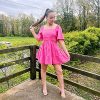 Women's Summer Dress Square Neck Short Sleeves Crossover Waist Casual Party Mini Dress